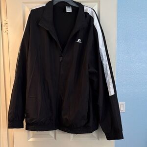 Russell Athletic Men's Black Windbreaker with White Stripes